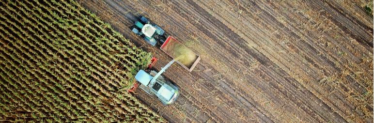 An areal view of a field being plowed