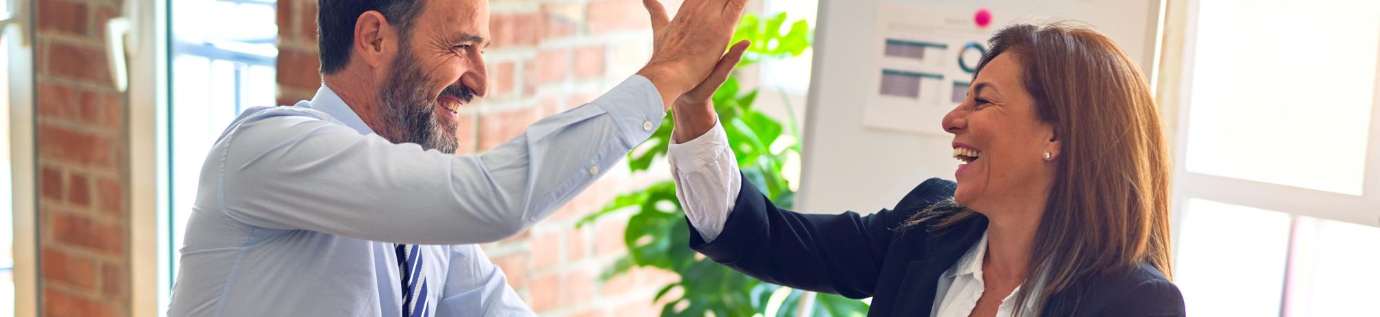 Two professionals giving each other a high five